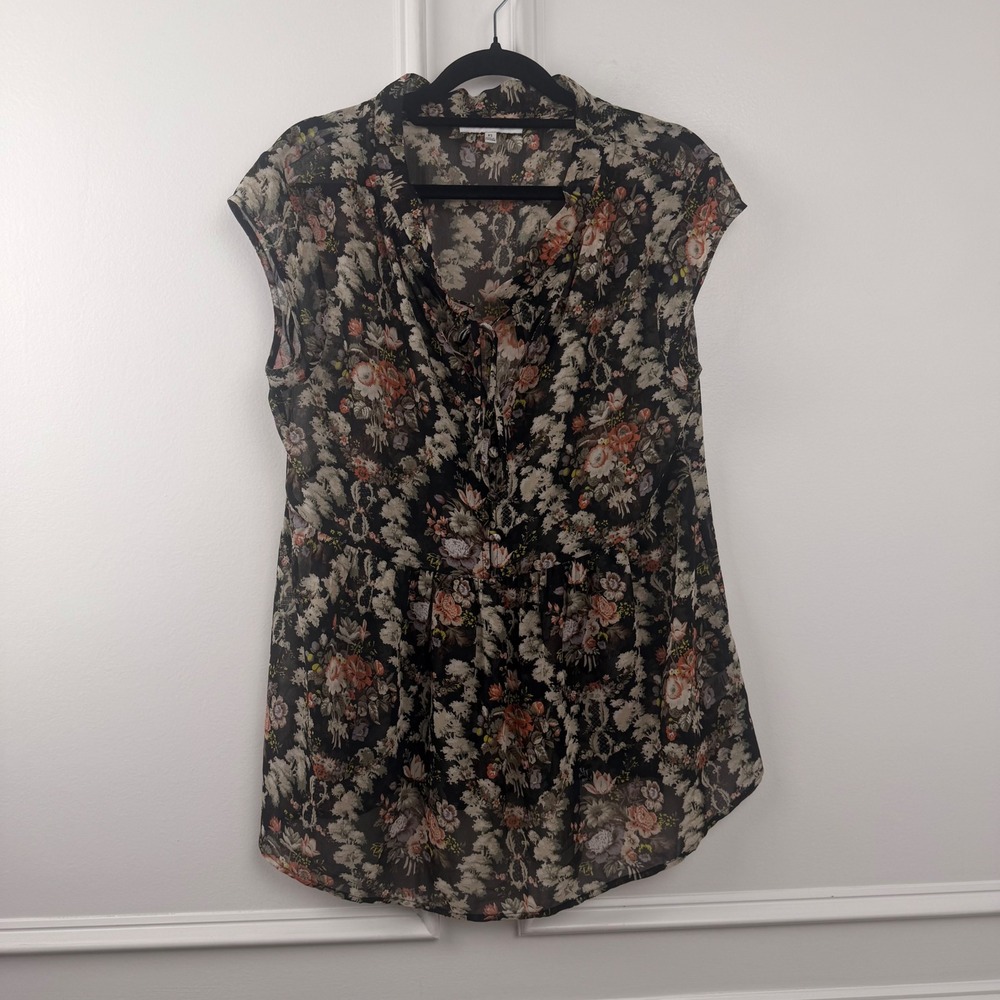 Ro & De Womens Floral Chiffon Babydoll Blouse Black Pink XS